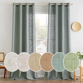 MIULEE Gardinen Leinen mit ösen Halbtransparent Vorhänge Hellgrau 245x140 | 2er Set, Leinenoptik Modern Voile Ösenvorhang, für Wohnzimmer Kinderzimmer Raumteiler, schlaufenvorhang