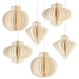 Weihnachtsanhänger Honeycomb, 6 Stück: Wabenball Anhänger aus Papier, Weihnachtskugeln, Party Deko Weihnachten & Advent, Weihnachtsdeko Klein, Christbaumschmuck Zweige, Papieranhänger Creme Weiß, 4 cm