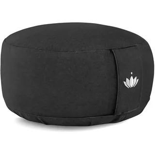 Lotuscrafts Yogakissen Meditationskissen Rund Lotus - Sitzhöhe 15cm - Waschbarer Bezug aus Baumwolle - Yoga Sitzkissen mit Dinkelfüllung - GOTS Zertifiziert - Mit Bestickung
