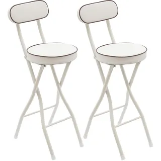 PBTERDTF Klappbar Barhocker 2er Set mit Lehne Tragbarer Outdoor Barhocker HochstüHle Gepolsterter Barstuhl, Klappbarer Hocker für Bar, Küche, Balkon, Garten Sitzhöhe 65 cm (Weiß)