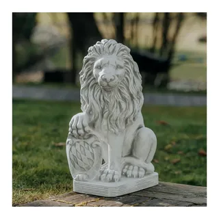 gartendekoparadies.de Gartenfigur Löwen Statuen mit Schild, Steinfiguren, Steinguss, H. 54 cm, je 40 kg, Frostsicher grau
