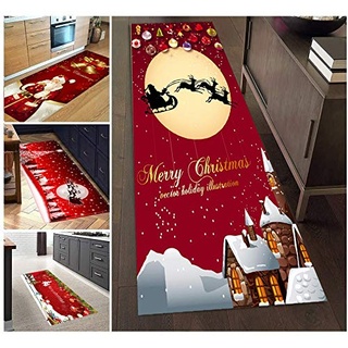 AEREY Weihnachtsteppich Teppich Anti Rutsch Unterlage Teppich Wohnzimmer Kurzflor Fußmatte Innenbereich Lustig Waschbar Weihnachten für Wohnzimmer Flur Küche 100x260cm R-3