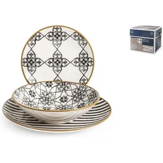Famanu Tafelservies 18-teilig mit geometrischen Designs - Schwarz/Gold