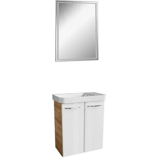 Fackelmann Gäste WC Badmöbel hängend braun weiß 3 teilig 55 cm