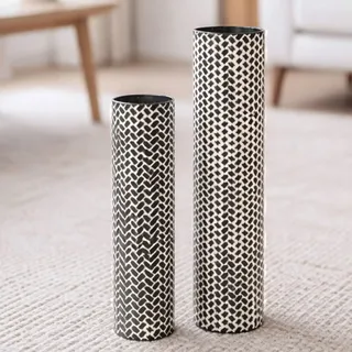 Leewadee Große Bodenvasen im 2er Set 60/47 cm - Hohe Metall Deko Vasen in Schwarz für Wohnzimmer Dekoration