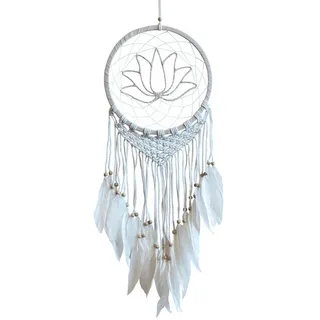 Saraswati Traumfänger Traumfänger "Lotus" (26cm) mit Makramee und Holzperlen, beige 26x80cm