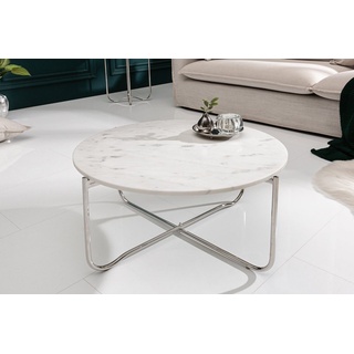 riess-ambiente Couchtisch NOBLE Ø65cm weiß / silber (Einzelartikel, 1-St), Wohnzimmer · rund · abnehmbare Marmor-Tischplatte · Metall · handmade weiß