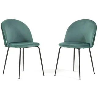 RATTATAN Set aus 2 Innenstühlen aus dekorativem Samt mit Metallbeinen, elegantes Design für Küche, Esszimmer, Bar und Restaurant – Sara – Jadegrün/Dunkelgrau