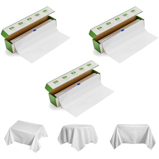 100% kompostierbare und biologisch abbaubare Tischdecke, 30–36 Tische | transparente, weiße Einweg-Tischdeckenrolle mit Schneider, ASTMD640 & Vincotte OK Zertifiziert, umweltfreundlich, recycelbar