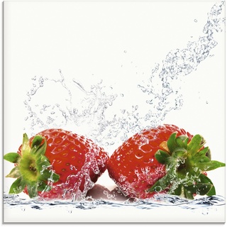 Glasbild ARTLAND "Erdbeeren mit Spritzwasser" Bilder Gr. B/H: 20 cm x 20 cm, rot Bilder in verschiedenen Größen