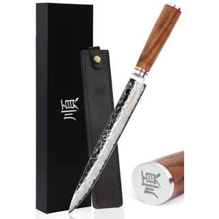 YOUSUNLONG 255mm Filetiermesser - Damaszener Sashimi Messer | Lange Filetierklinge, Lachs & Thunfisch & Sashimi, Filetieren & Entgräten & Schneiden, ultra-scharf, Nussbaum-Griff
