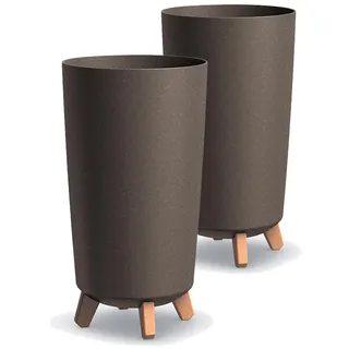 Tymar Übertöpfe groß mit Füßen, Blumenübertopf, Blumentopf Gross, Blumenkübel matt, Pflanzkübel für Außen und Innen ((2pack) Kaffee ; Höhe 36,5 cm/ø 20 cm)