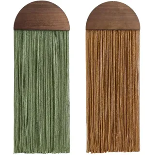 Makramee Wandbehang 2er Set grün, handgewebter Wandteppich Boho Deko Fransen