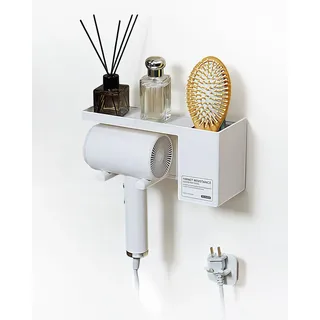 MidingChai Fönhalter Ohne Bohren, Föhn Halterung Wand, Haartrockner Halterung mit Steckerhaken und Aufbewahrung, Fönhalter Passen die Meisten Haartrockner (24*9*12CM)