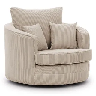 S-Style Drehsessel Ted Cord 107 x 94 x 100 cm Beige drehbar mit Kissen