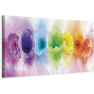 B&D XXL - Leinwandbild Blumen bunt wie, 120x40 cm, 1-teilig, Schlafzimmer | Hochwertige Leinwand, sofort aufhängbar, ideal fürs Wohn- oder Schlafzimmer, wasserfest und lichtecht, langlebig, stilvoll