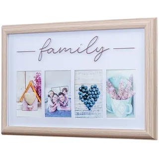 Levandeo® Bilderrahmen Collage, Bilderrahmen 4 Fotos 10x15 Natur Family Passepartout MDF Holz Variante 7