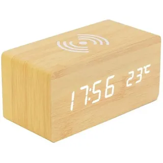 Digitaler Thermometer-wecker, Digitaler Holzwecker, Led-holzwecker Mit Kabelloser Ladefunktion, Holzwecker Mit Induktionsladegerät
