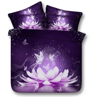 Sticker superb Xisnuient Lila Elegant Blume Traum Fänger Bettbezug Set mit Kissenbezug, Garten Blumen Romantisch Frau Bettwäsche Set mit Reißverschluss (Blume und Schmetterling, 135_x_200_cm)