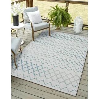 Outdoorteppich "Nebula, LAGERRÄUMUNG", blau (grau,türkis,cream), B:160cm H:6mm L:230cm, Polypropylen, MYFLAIR MÖBEL & ACCESSOIRES, Teppiche, Outdoorteppich, modernes Design, Rauten, Outdoor geeignet, Balkon, Terrasse