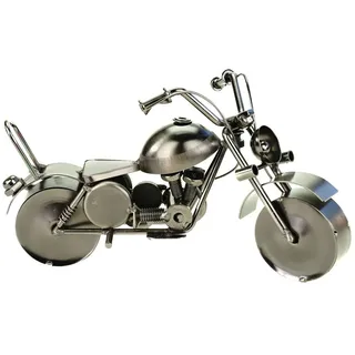 Kremers Schatzkiste Spardose Deko Shopper Motorrad aus Metall 22 cm Dekoration Geldgeschenk Bike silberfarben