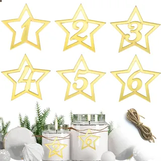 NATOSU 6 Stücke Adventskranz Zahlen Acryl Adventszahlen Kerzen Kerzenhalter Deko Gold Anhänger Kerzenanhänger 1-6 Kerzenstecker Weihnachten Kerzen Dekoration Adventsdeko