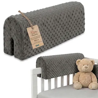 Totsy Baby Bettkantenschutz für Kinderbetten Minky 90 cm - Schutz für Bettrahmen Baby Bett rausfallschutz für boxspringbett bettgitter mit Minky Bezug Kantenschutz Kinder Babybett Oeko-Tex Grau