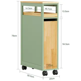 SoBuy Servierwagen NSR14, Nischenschrank mit 2 Auszügen, Rollwagen Schmal 20 cm breit, (1er Set), Grün Rollcontainer mit abnehmbarem Tablett für Küche und Badezimmer grau|grün