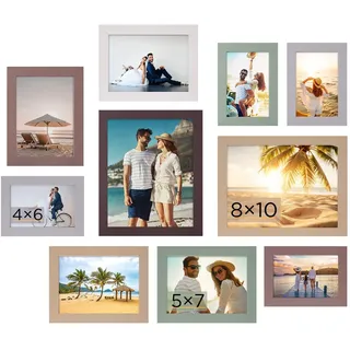 Funtopia Bilderrahmen 10er Set, Collage Fotorähmchen für Wand und Tisch | Galerie-Fotorahmen-Set Mehrfarbig mit 2 Stk. 20x25 cm (8x10"), 4 Stk. 13x18 cm (5x7"), 4 Stk. 10x15 cm (4x6")