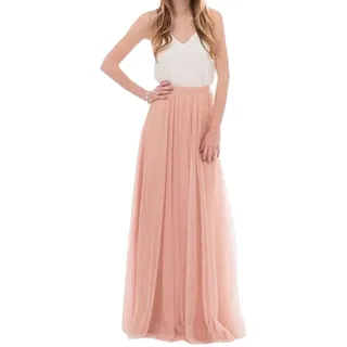 iyoimono Damen Langer Tüllrock 3 Lagen Tüll Maxiröcke Elegante Hochzeit Röcke (Blush,L - L