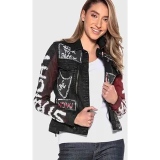 Jeansjacke CIPO & BAXX "Jacken", Damen, Gr. L, schwarz, Stoff, 98% Baumwolle, 2% Elasthan, bedruckt, figurumspielend normal, Jacken Jeansjacke, im modernen Look