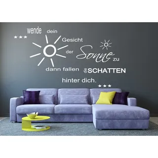 XL Wandtattoo Kinderzimmer Wohnzimmer 68162-100x58 cm, Sprichwort ~ Wende dein Gesicht der Sonne zu... mit Sternen ~ Wandaufkleber Aufkleber für die Wand, Tapetensticker aus Markenfolie, 32 Farben wählbar