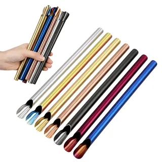 BESTonZON 7 Stück Strohhalm Löffel Edelstahl Wiederverwendbar Set | Breite Metall Trinkhalme für Slush Eis und Bubble Tea Bunte Strohhalmlöffel Rostfrei Dicke Löffelstrohhalme für Partys