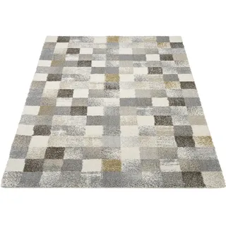 Teppich OCI DIE TEPPICHMARKE "NEW VILLA SQUARES", grau (grau, creme), B:65cm H:20mm L:130cm, Polypropylen, Teppiche, Teppich, feine Karos, meliert, Wohnzimmer