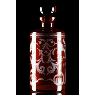 Casa Padrino Luxus Whisky Karaffe Rot / Silber Ø 12,5 x H. 20 cm - Mundgeblasene und handgravierte Glas Karaffe - Hotel & Restaurant Accessoires - Luxus Qualität