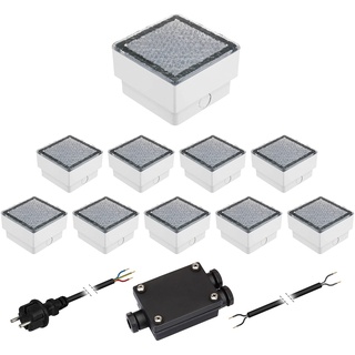 ledscom.de 10er-Set LED Pflasterstein CUS Bodenleuchte für außen, kalt-weiß, 230V, 10x10cm