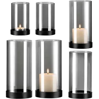 Relaxdays Windlicht 6er Set Rauchglas Schwarz/Grau