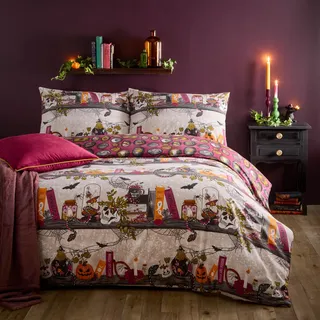 furn. Witchy Tales Bettwäsche Set (Mehrfarbig - King) | Wendbar Halloween Zaubertrank Pflegeleicht Baumwollmischgewebe Bettwäsche