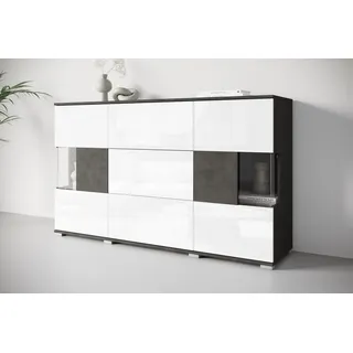 OTTO home Sideboard Kenia (1 St), Sideboard mit 3 Schubladen, 6 Fächern, Glastüren, Breite 150 cm grau