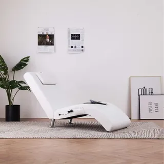IKAYAA Relaxliege Massage Heizfunktion Ergonomisch Bezug in Wildleder-Optik Gepolstert 110kg Belastbarkeit Wohnzimmer Chaiselongue Relaxsessel Weiß