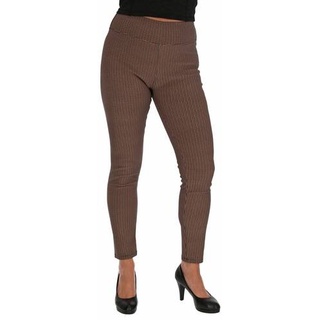 Damen FG-7992 Hose Stoffhose Poptrash Leggings Soft Kariert Damenhose Businesshose Freizeit Braun S/M