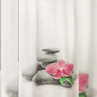 KS Handel 24 Textil Duschvorhang 180x180 cm Wellness Orchidee weiss grau rosa inkl. Duschvorhangringe