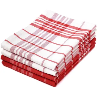 Encasa XO Geschirrtücher, Frottee Baumwolltücher 70x45 cm | Roter Nicht-Frottee, Saugstark & Schnelltrocknend | Langlebig & Weich | Küchenhandtücher & Spüllappen