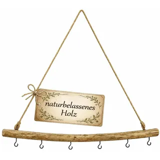 NaDeco Deko AST zum Aufhängen 80 cm, Treibholz mit 6 Haken, Kordel | Echtes Treibholz mit Jutekordel und sechs Metallhaken, für Fenster, Tür und Wand in gewachsener Form