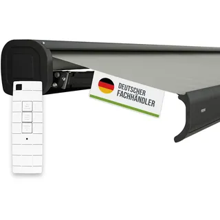 empasa Elektrische Kassettenmarkise 'Classic' Gelenkarmmarkise Markise | Sonnenmarkise Sonnenschutz, komplett vormontiert, Farbe:hellgrau, Größe:3 x 2.5 m