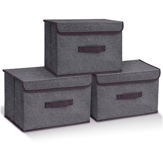 CALIYO Aufbewahrungsbox Faltbare Aufbewahrungsbox mit Deckel, Stoff, Waschbare, Kisten (3 St), Aufbewahrung mit Deckel, 3-Tlg grau