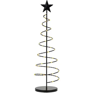 mucHome LED Spiral Weihnachtsbaum 60cm - mit 40 warmweiße LED - Lichterbaum Metall Schwarz mit Stern Spitze, batteriebetriebener Metallständer Weihnachten Advent Beleuchtung Tanne Spiral