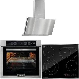 Kaiser Küchengeräte Backofen-Set Herd Set Autark Elektrobackofen,Edelstahl,86 L 15 Fkt., LED-Display mit High Light Glaskeramik Kochfeld 60cm Schwarz glas Facettenschliff-Kanten+Dunstabzugshaube 90 cm, 1250m3/h EH 6306 N R+KCT 6115 F+AT 9455 N ECO, mit 1-fach-Teleskopauszug, Elektrobackofen 60 cm+Glaskeramik Kochfeld 60cm+Dunstabzugshaube 90 cm silberfarben