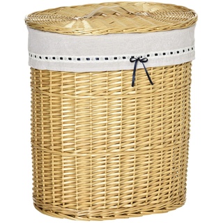 HOMCOM Wäschekorb aus Weide Weidenrute Wäschebox Wäschesammler geflochten mit Wäschesack mit Deckel Natur 100L 51 x 38 x 57 cm