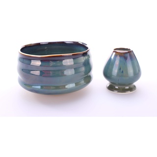 Goodwei Matcha Schale – Tasse für Zeremonie japanischer Tee aus Keramik (Bol und Chasentate, Menouseki)